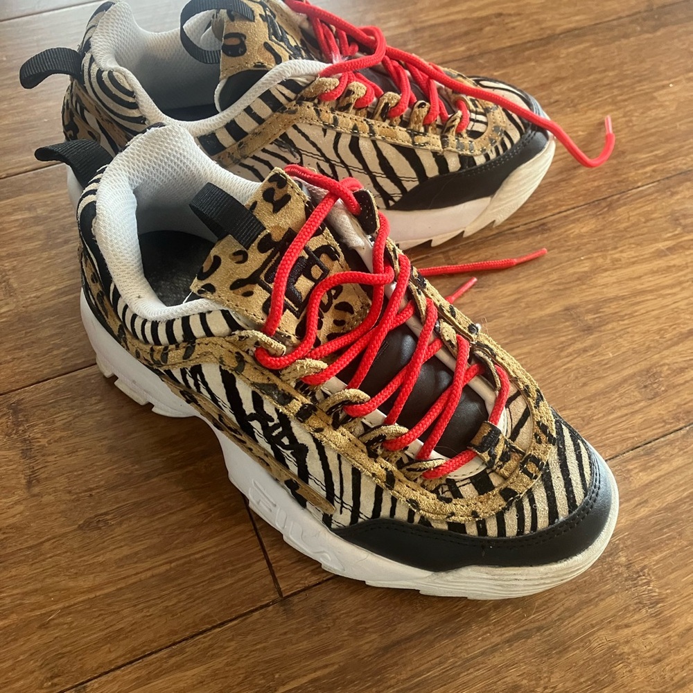 Fila Animal Print Sneakers with Red Laces